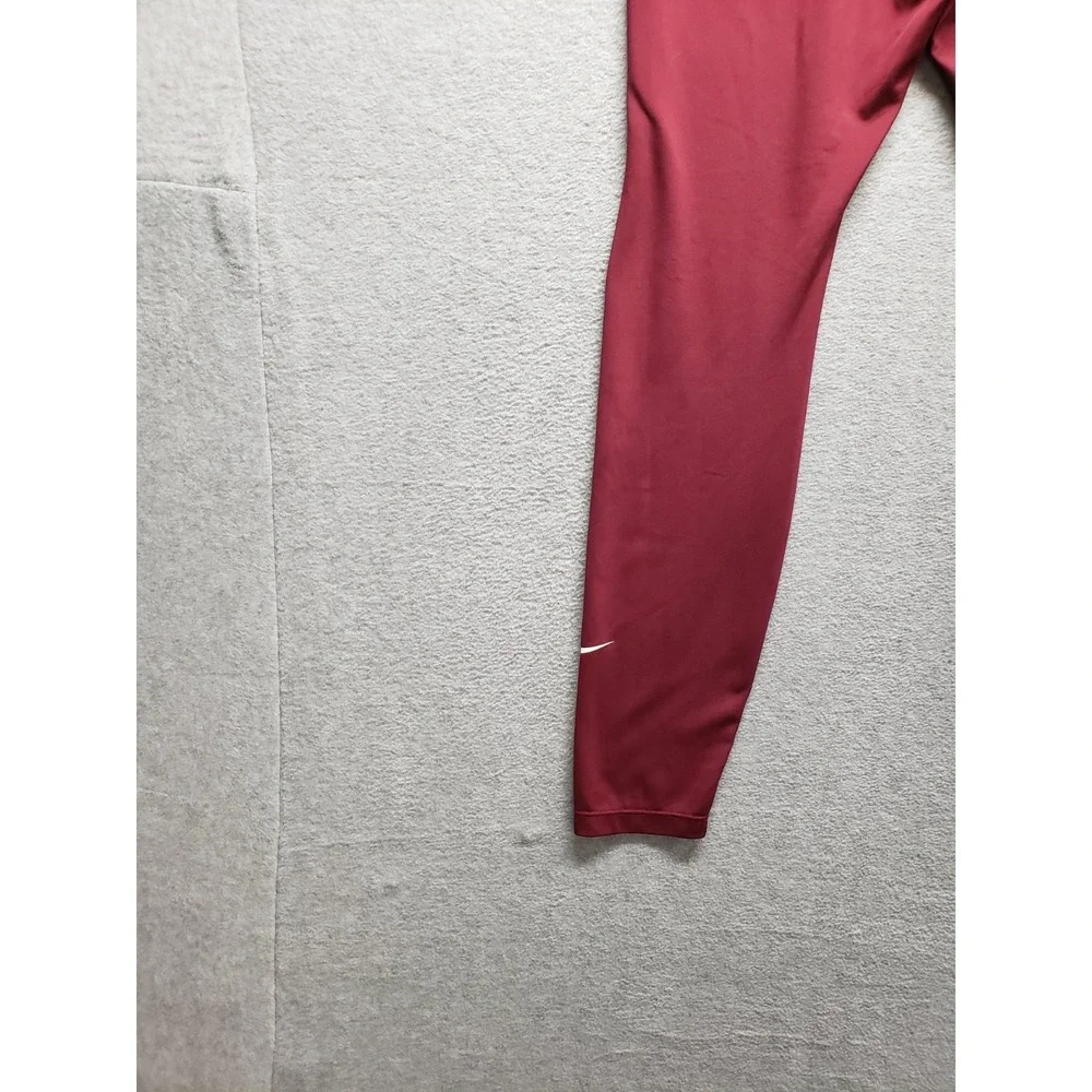 Nike Dri Fit Women Athletic‎ Leggings L Red High Waistband Pull On Logo Active